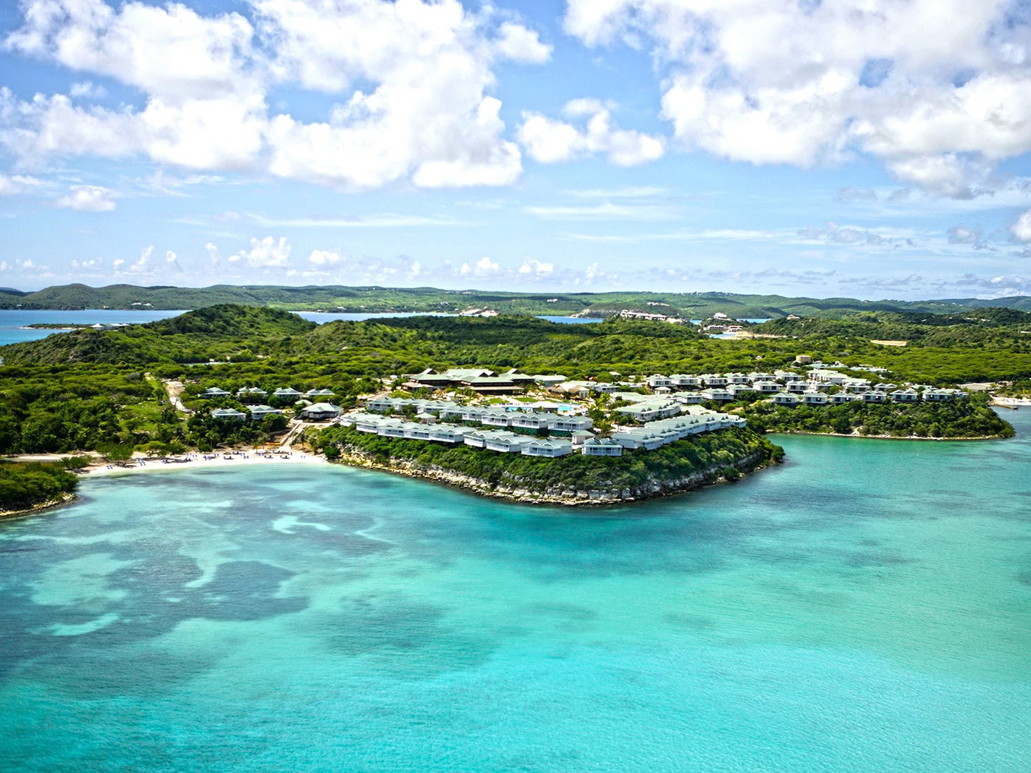 Aerial view of Verandah Resort and Spa, a family-friendly all-inclusive getaway in the Eastern Caribbean.