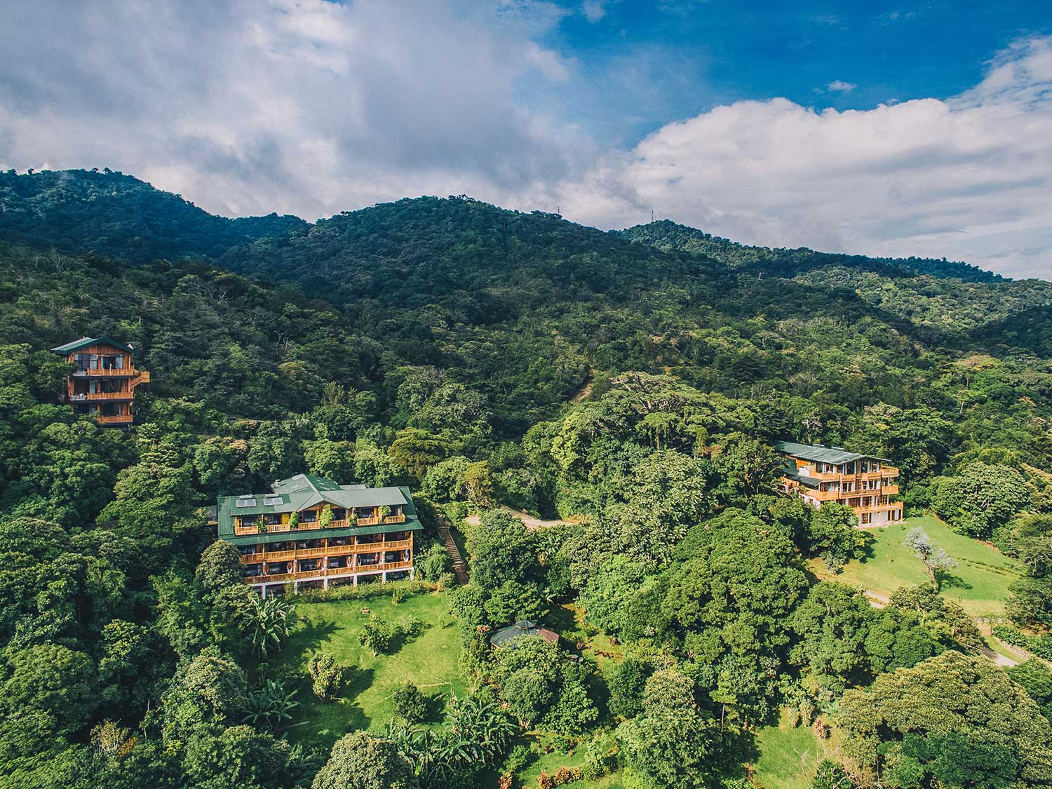 An aerial view of Hotel Belmar and the surrounding forestry in Costa Rica’s Monteverde Cloud Forest.