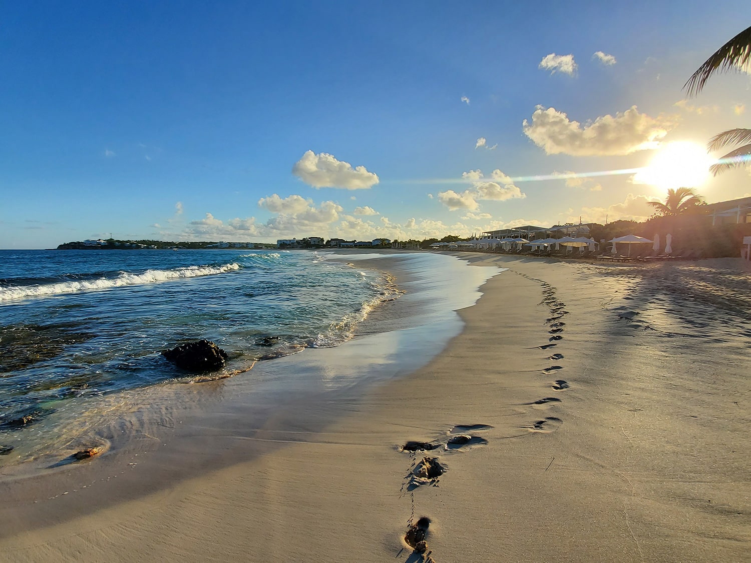 The beach at Frangipani Beach Resort, located on Meads Bay in Anguilla.