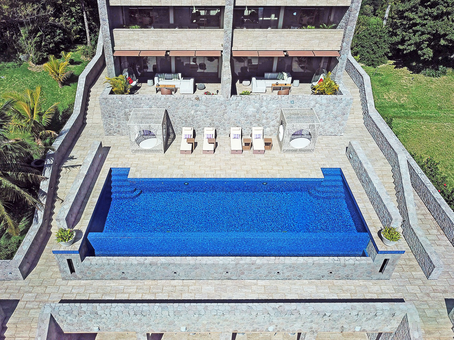 An aerial view of the Mesa villa’s pool at Coulbri Ridge on the Caribbean island of Dominica.