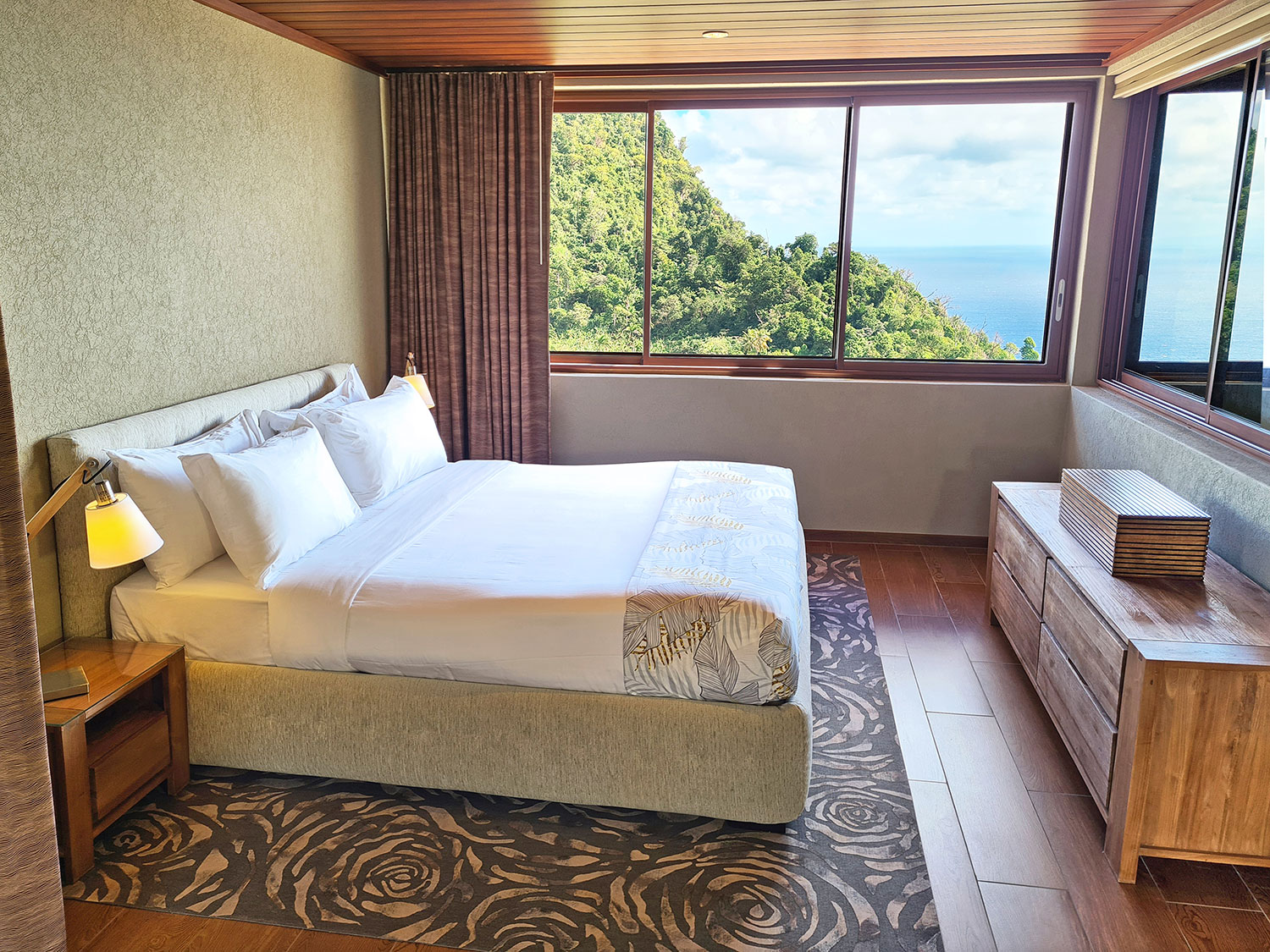 The interior of a bedroom in one of the villas at Coulibri Ridge on the Caribbean island of Dominica.