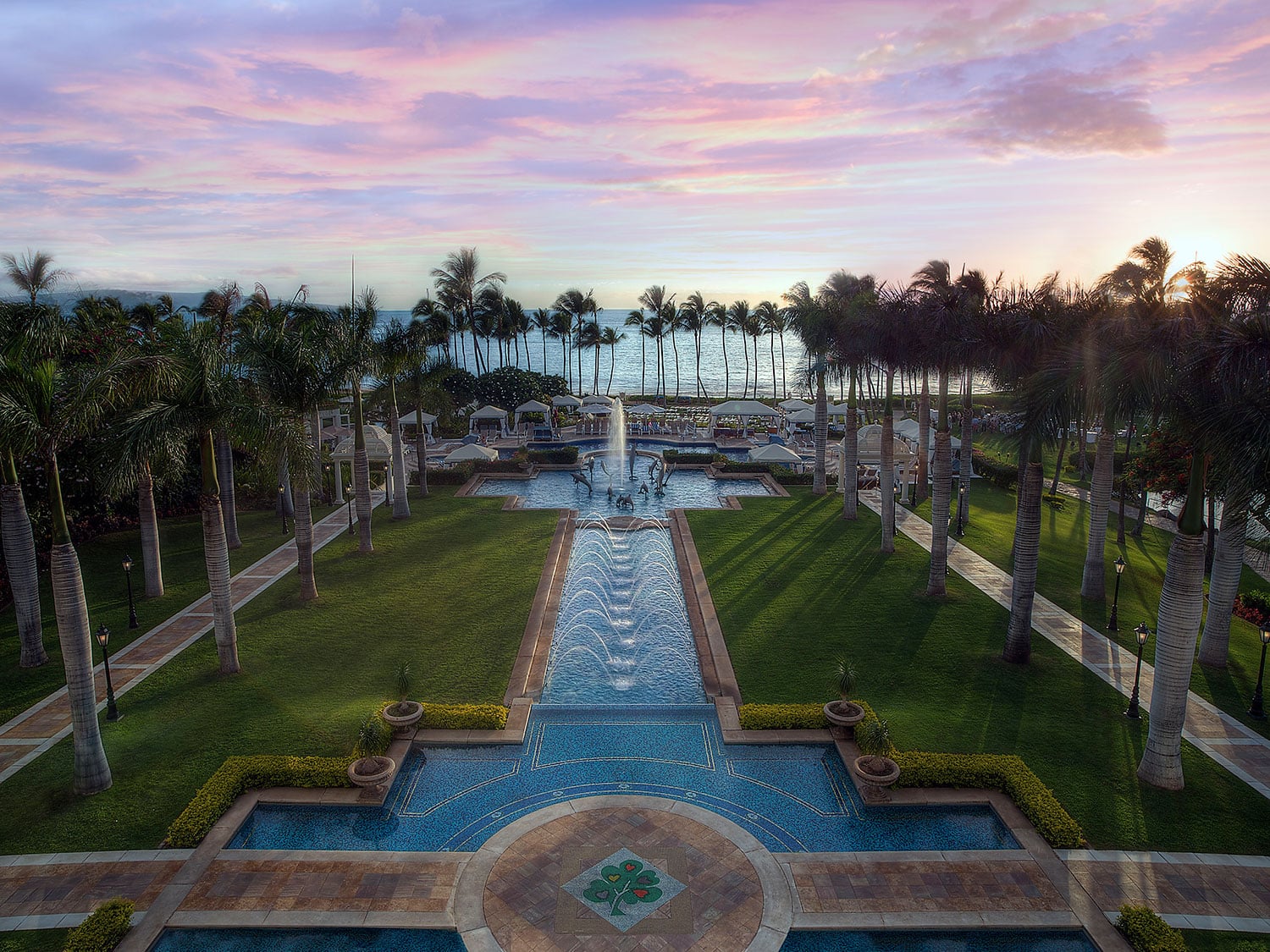 An aerial view of the sprawling fountain at Grand Wailea Maui, A Waldorf Astoria Resort.
