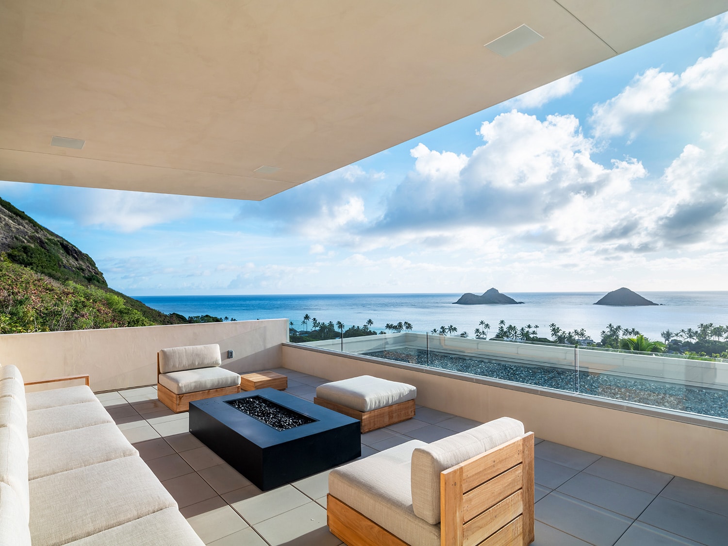 An interior view of the great room of the estate located at 380 Lama Place on the island of Oahu, Hawaii.