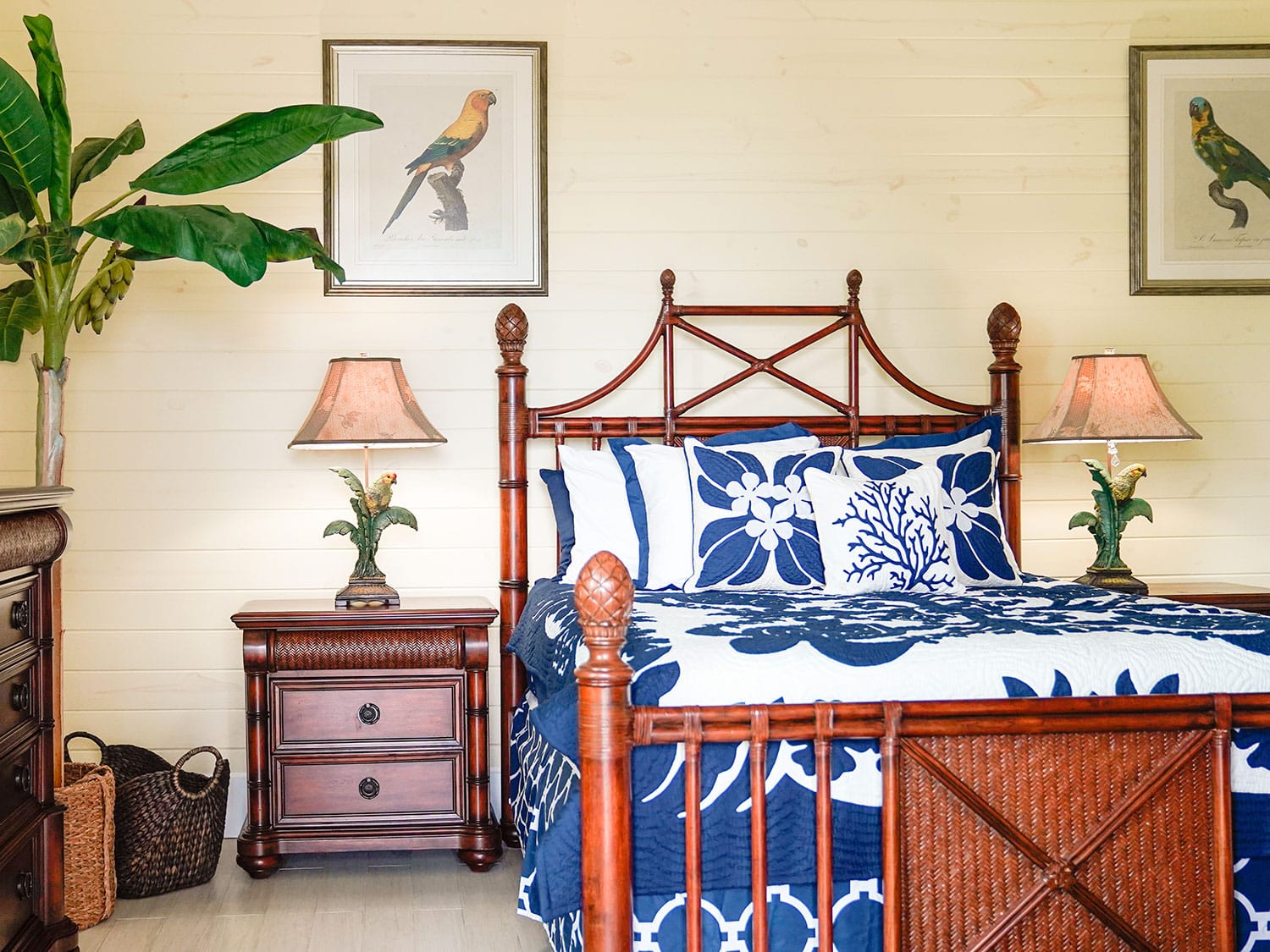 A bedroom of the Shellona Abaco Beach House rental, located in the Bahama Palm Shores neighborhood in the Bahamas.