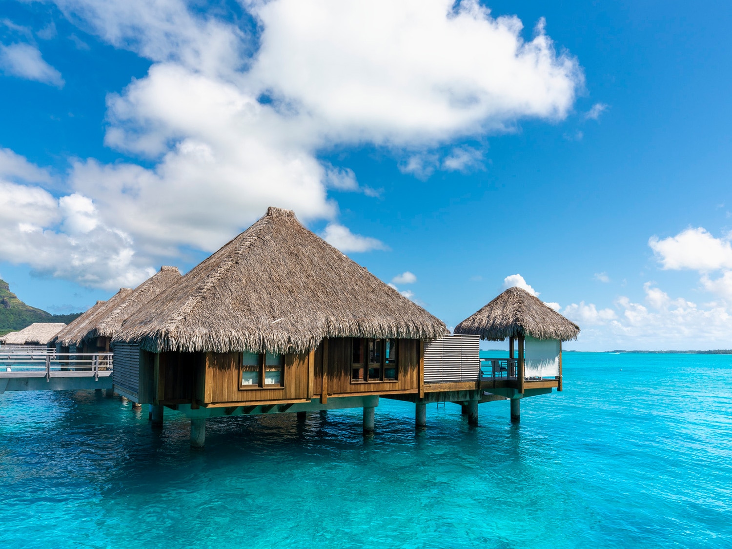 The exterior view of the overwater villa at St. Regis Bora Bora in French Polynesia.