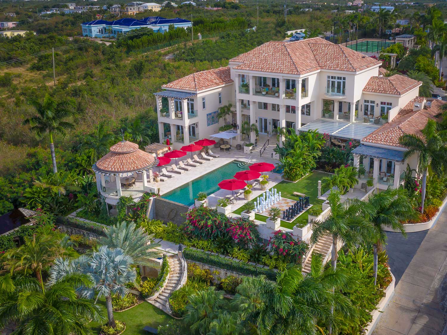 An aerial view of the Quintessence Hotel in the Caribbean island of Anguilla.