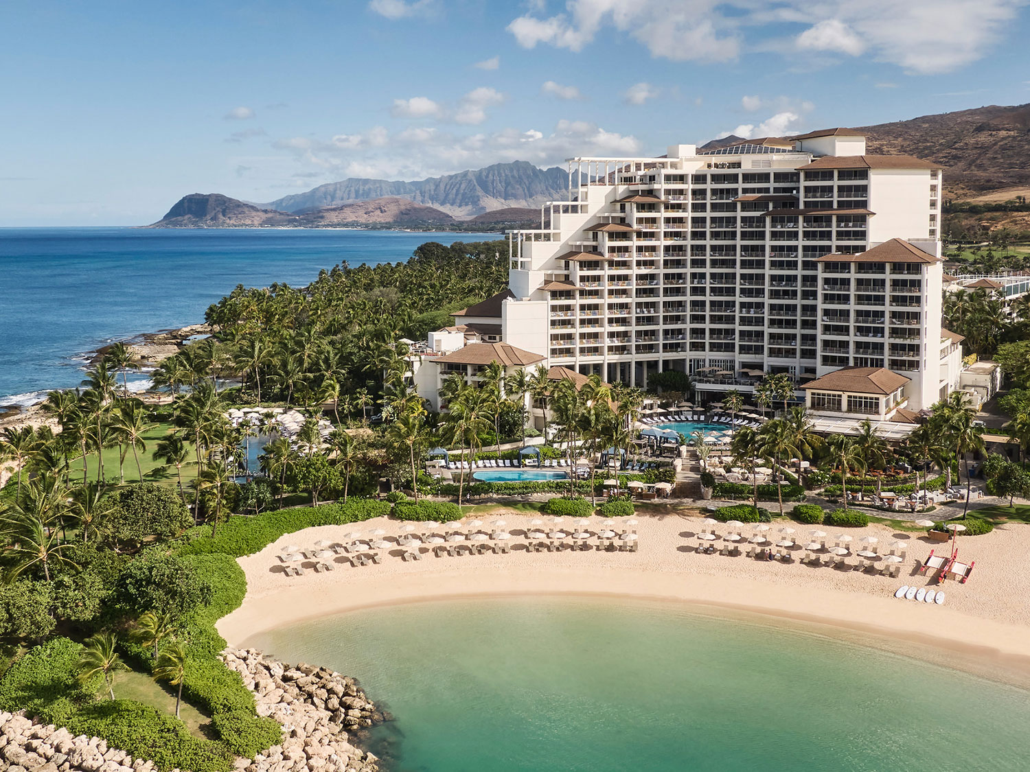 An aerial view of the Four Seasons Resort Oahu at Ko Olina in Hawaii.