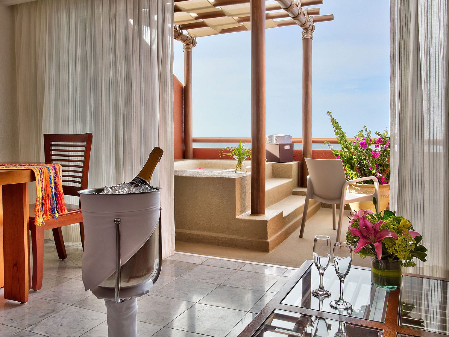 An interior view of a room at the Las Brisas Huatulco hotel in Mexico.