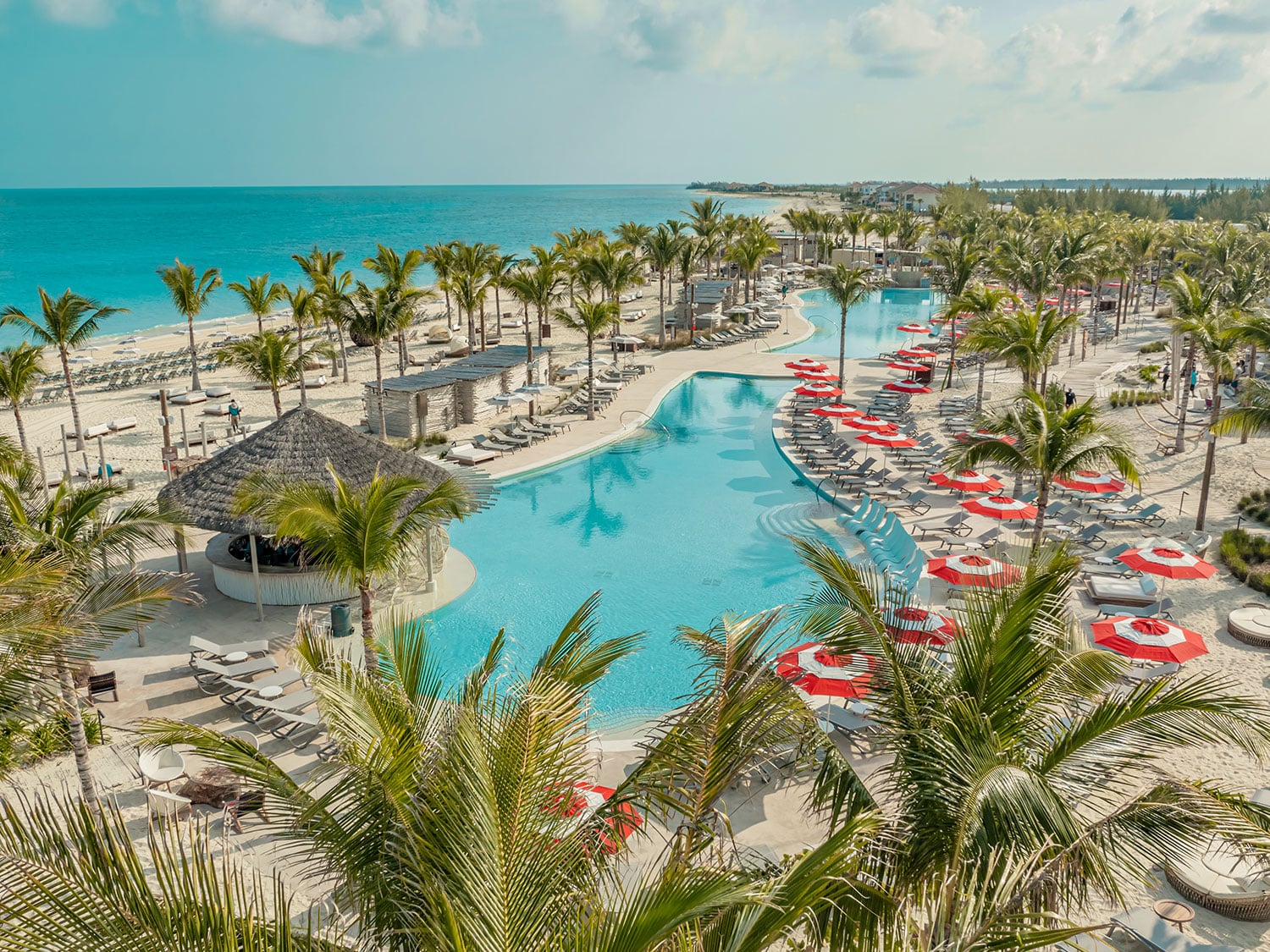An aerial view of the pool at Resorts World Bimini in the Bahamas.