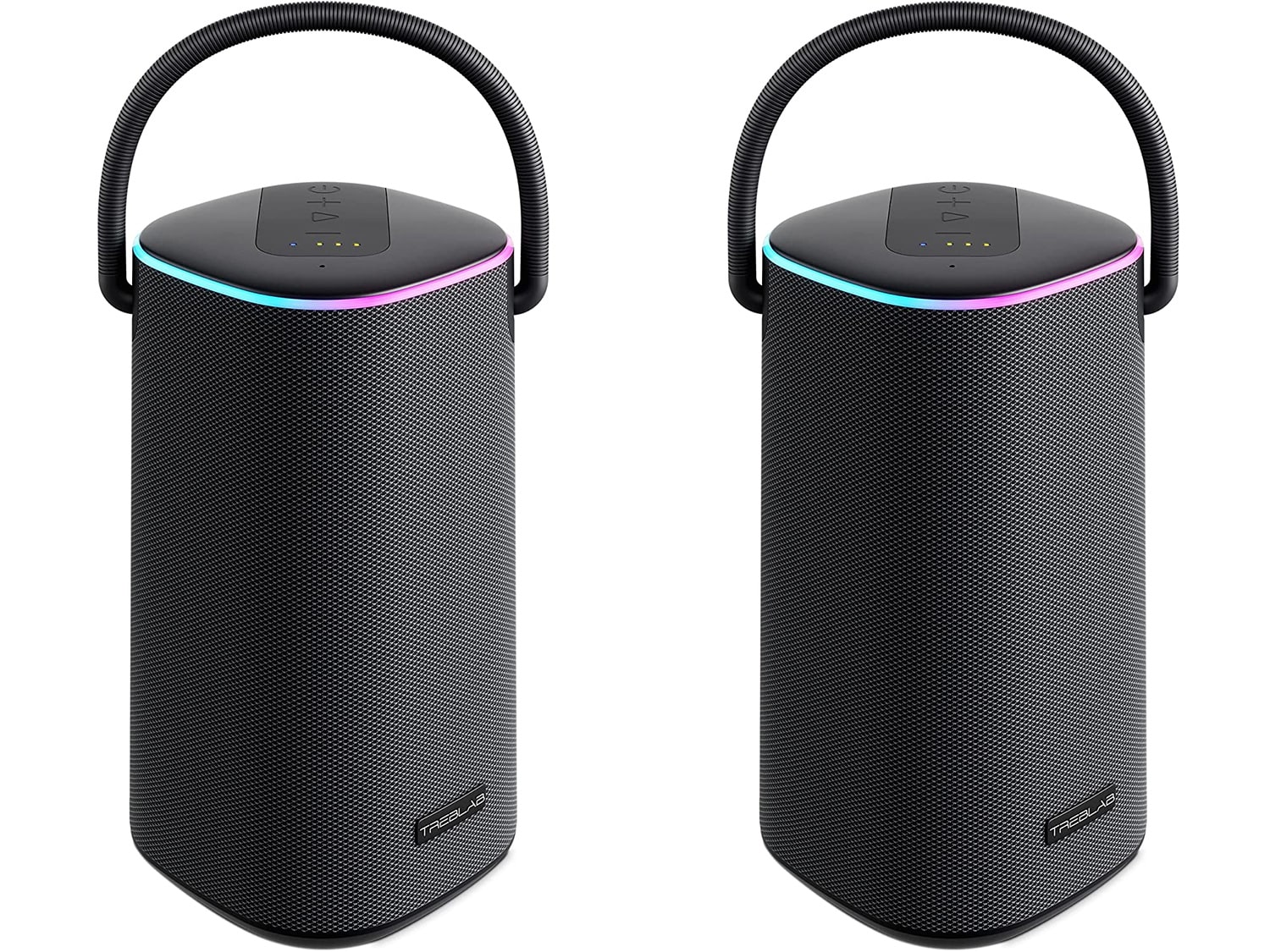 A pair of Treblab HD Force Bluetooth portable speakers.