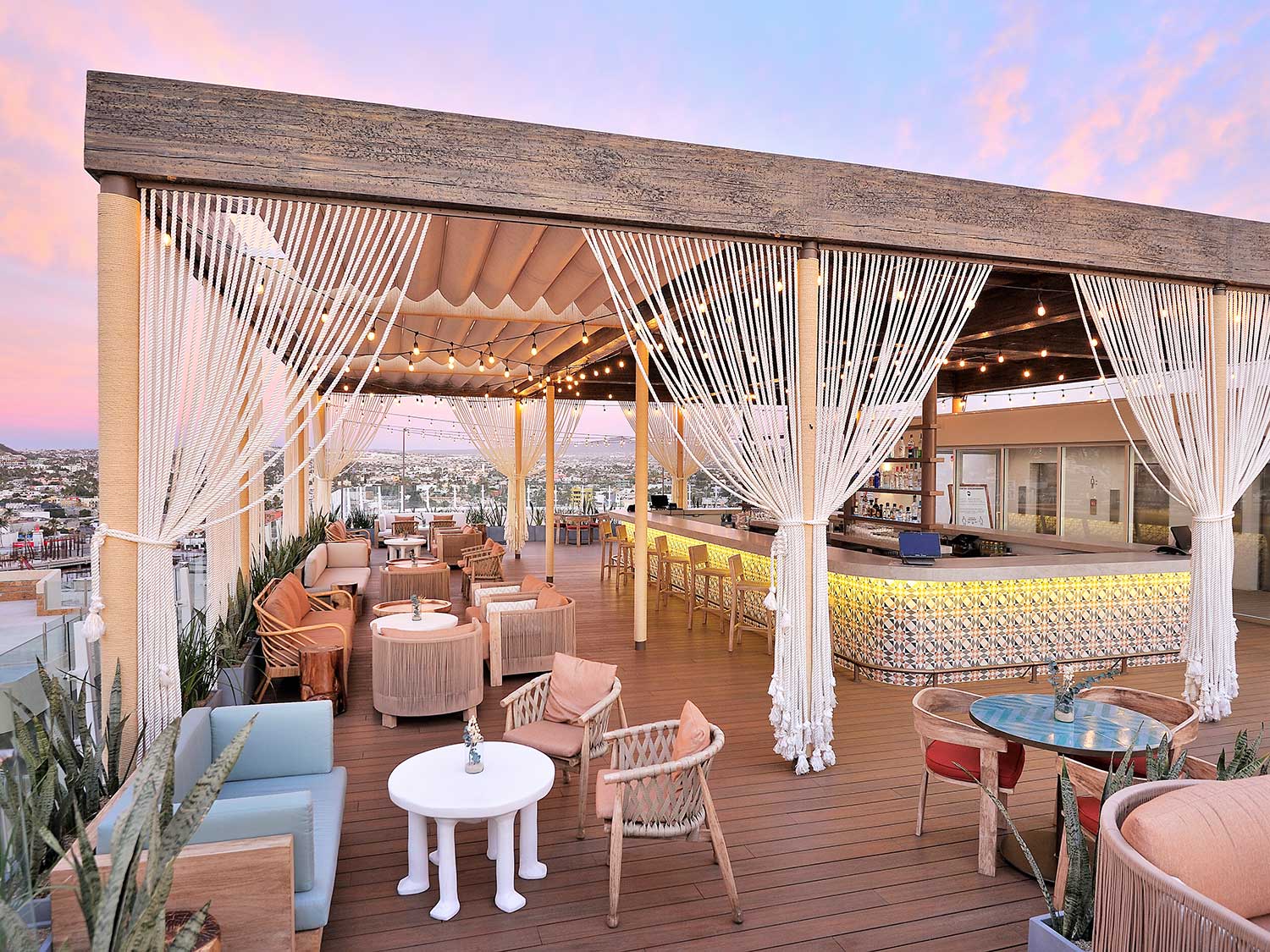 The rooftop bar at Corazon Cabo Resort & Spa offers spectacular 360-degree views of the region.