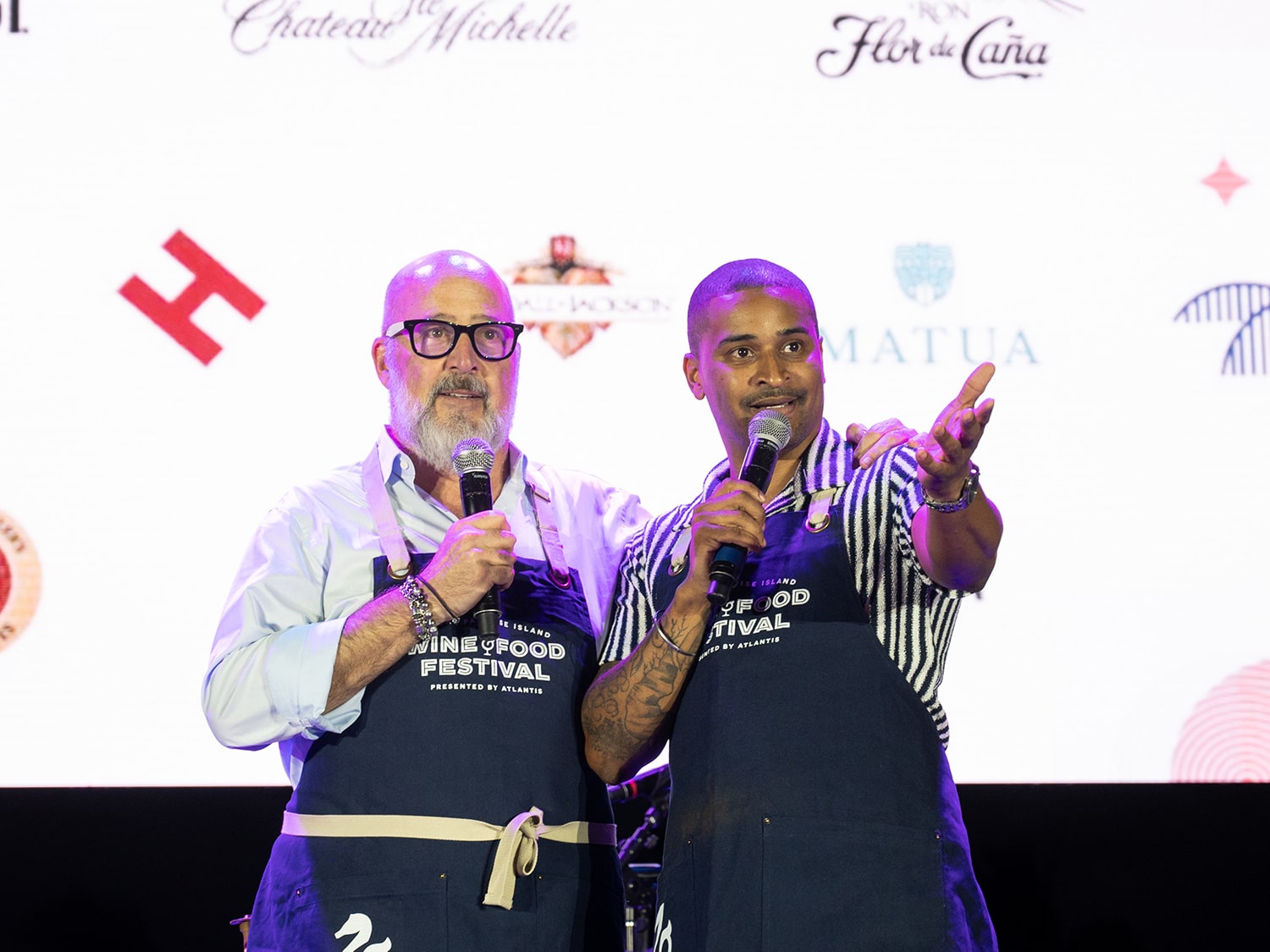Chefs Andrew Zimmern and JJ Johnson at the Taste of Paradise event at the inaugural Nassau Paradise Island Wine and Food Festival at Atlantis Paradise Island.