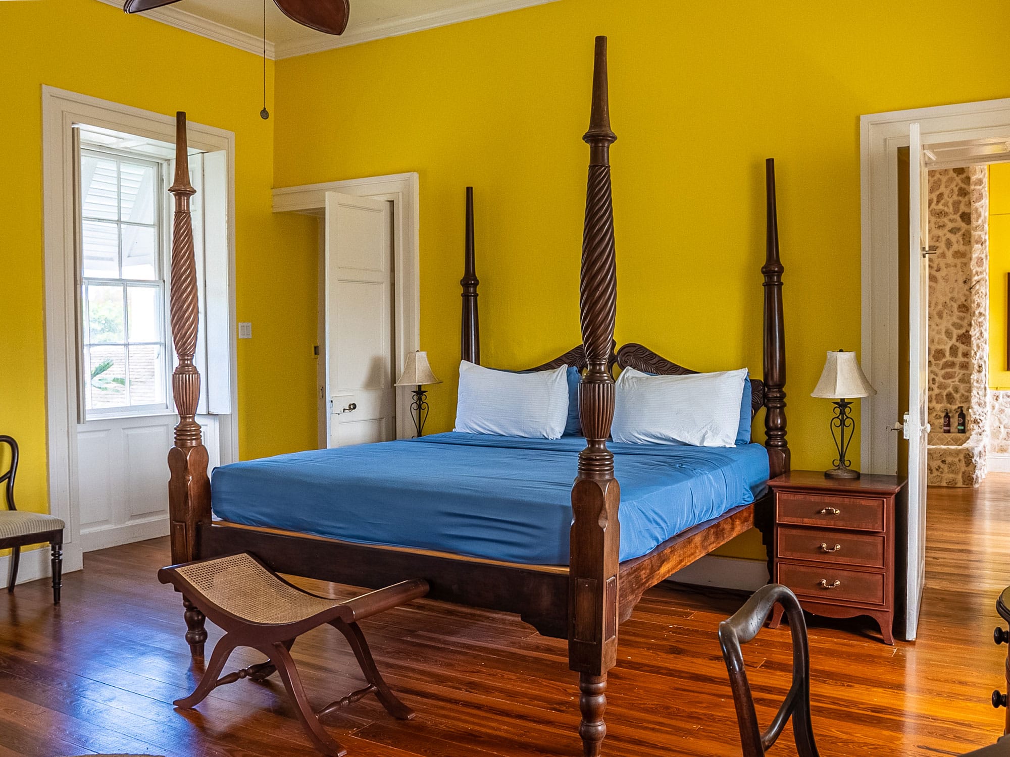 An interior bedroom view of the Clifton Hall Great House on the Caribbean island of Barbados.