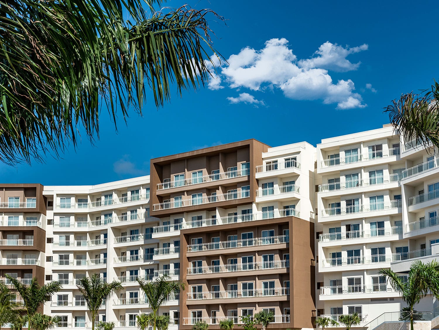 The exterior view of the brand-new Embassy Suites by Hilton Aruba Resort.