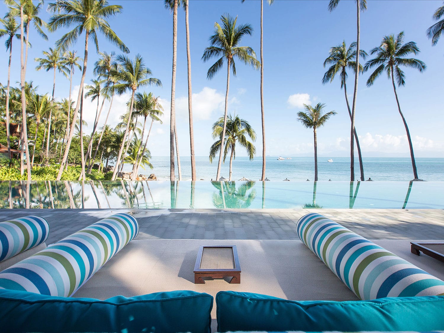 A view from the infinity pool at Four Seasons Resort Koh Samui in Thailand.