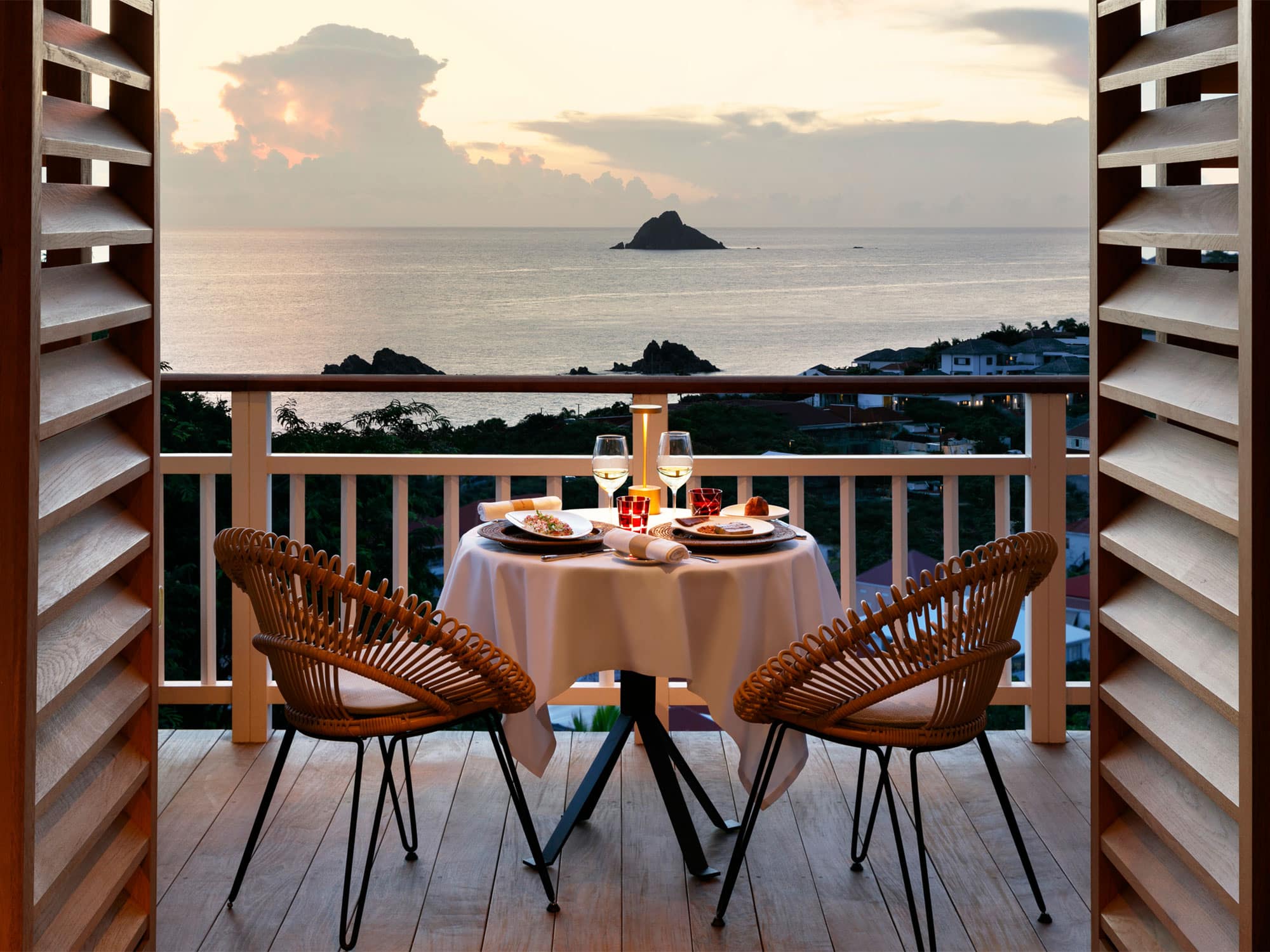 A private terrace at Hotel Barriere Le Carl Gustaf on the Caribbean island of St. Barth.