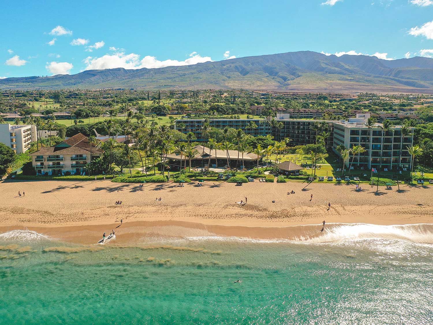 An exterior view of the Kā‘anapali Beach Hotel on the island of Maui in Hawaii.