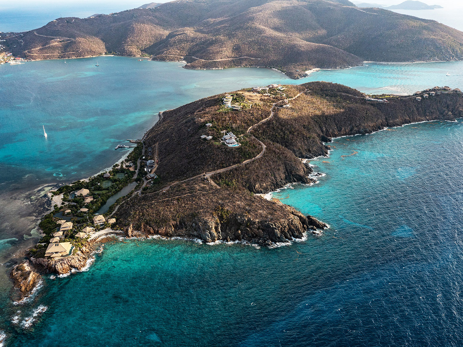 An aerial view of Sir Richard Branson’s Moskito Island in the British Virgin Islands.