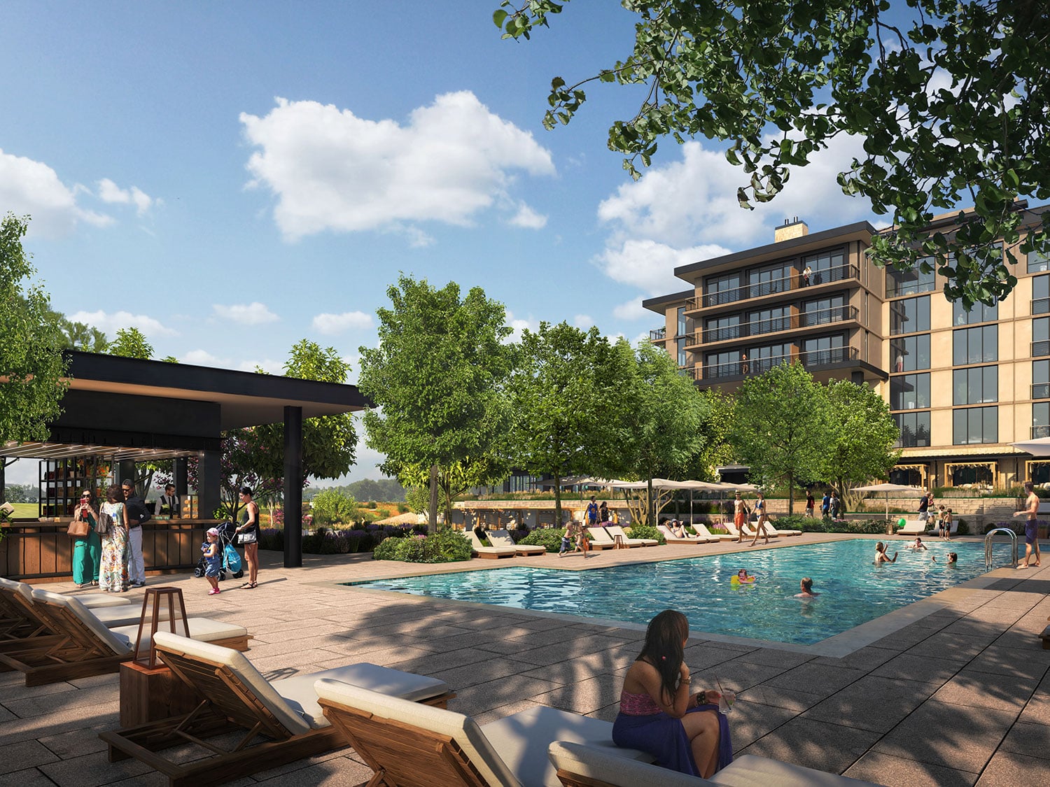 A digital rendering of one of the four family pools at the Omni PGA Frisco Resort in Texas.