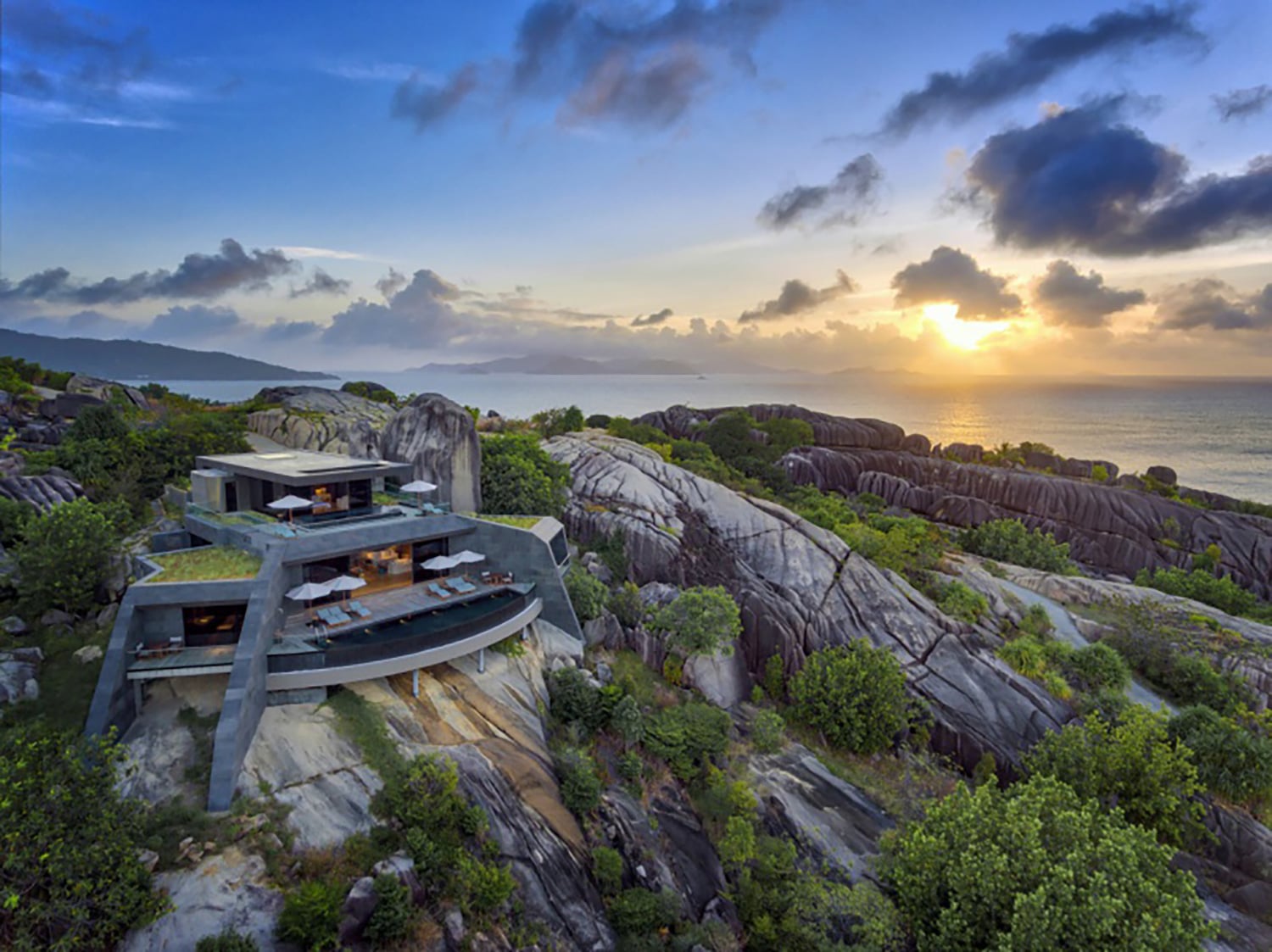 An exterior view of a private suite at Six Senses Zil Pasyon in Seychelles.