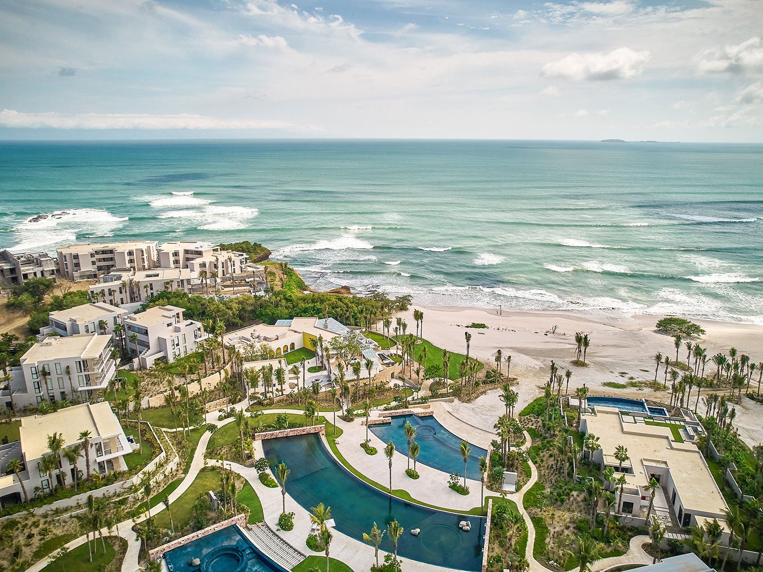 A drone’s eye aerial view of Susurros del Corazón, Auberge Resorts Collection, in Punta de Mita, Mexico.