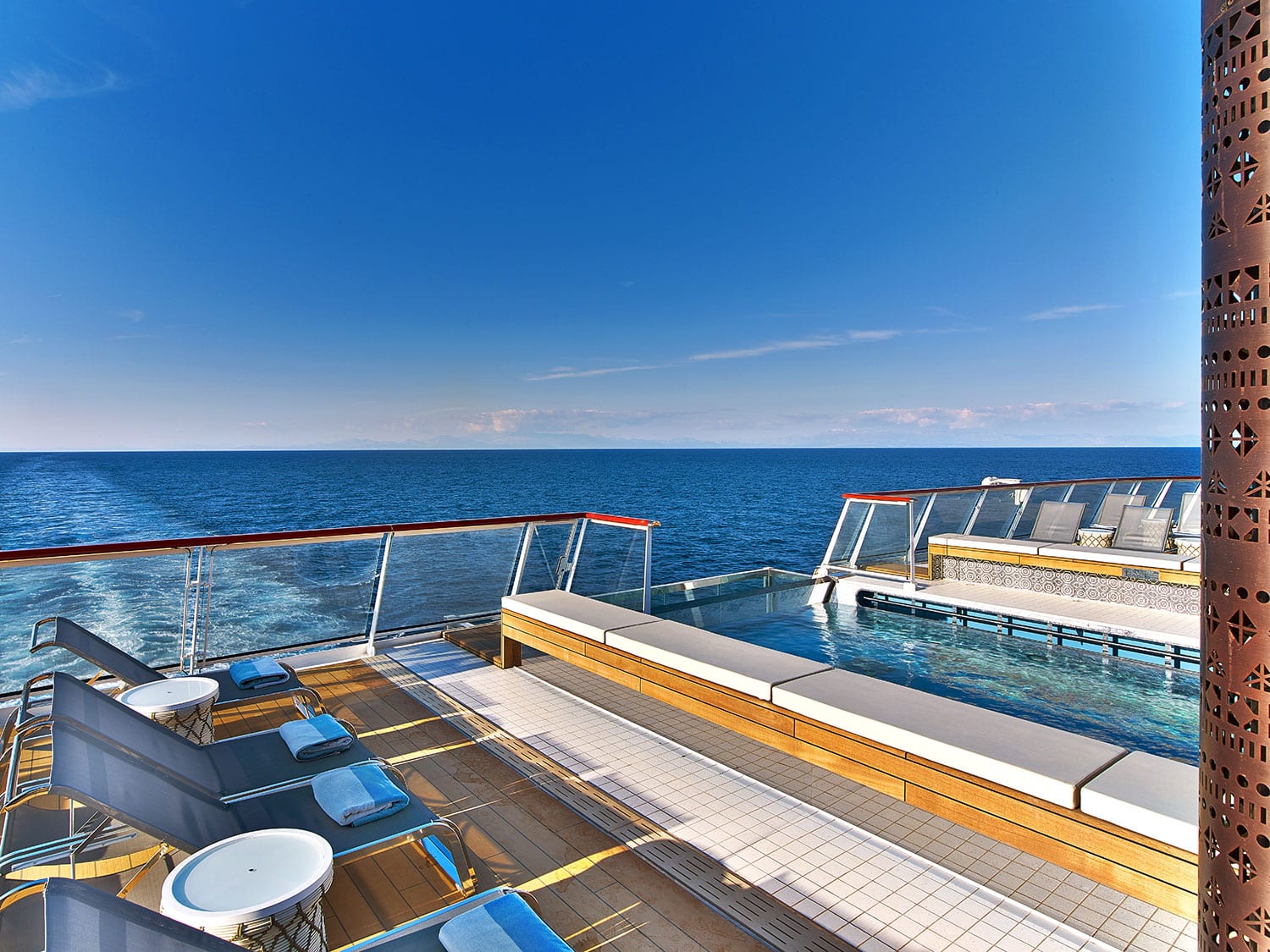 The view from the rear pool deck of the Viking Saturn cruise ship.