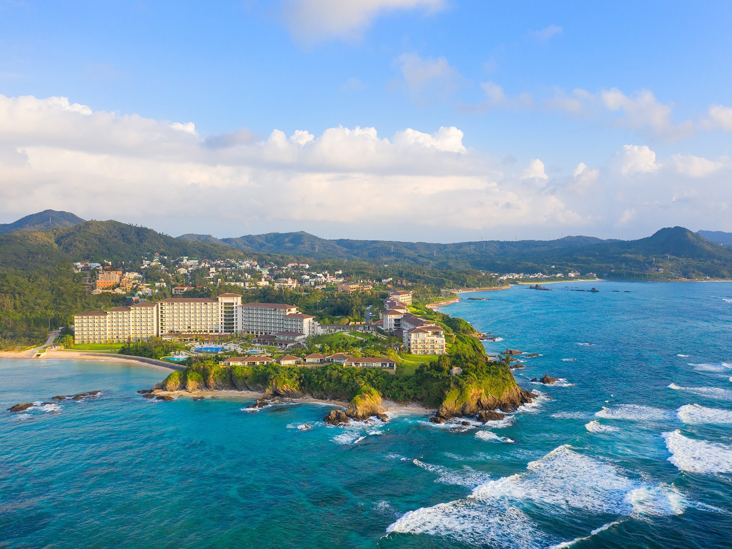 An aerial view of the Halekulani Okinawa resort in Japan.