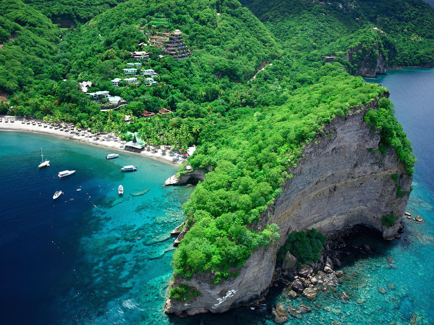 An aerial view of the Anse Chastanet resort on the Caribbean island of St. Lucia.