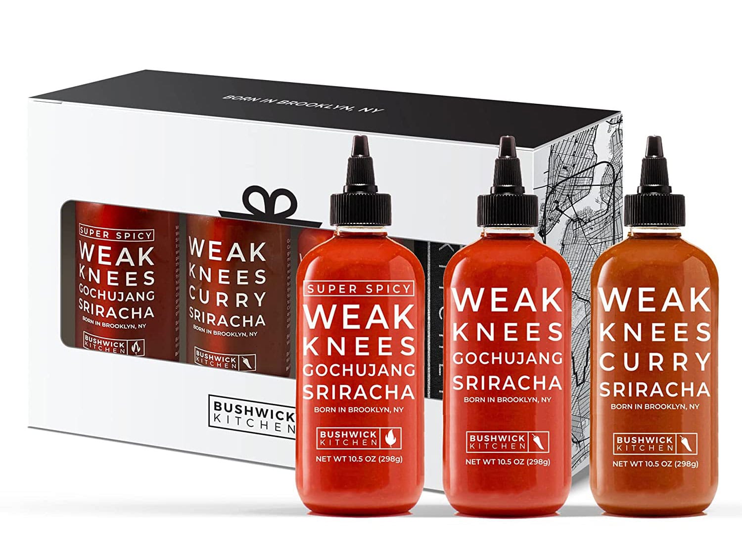 The Weak Knees Sriracha Hot Sauce Gift Set from Bushwick Kitchen.