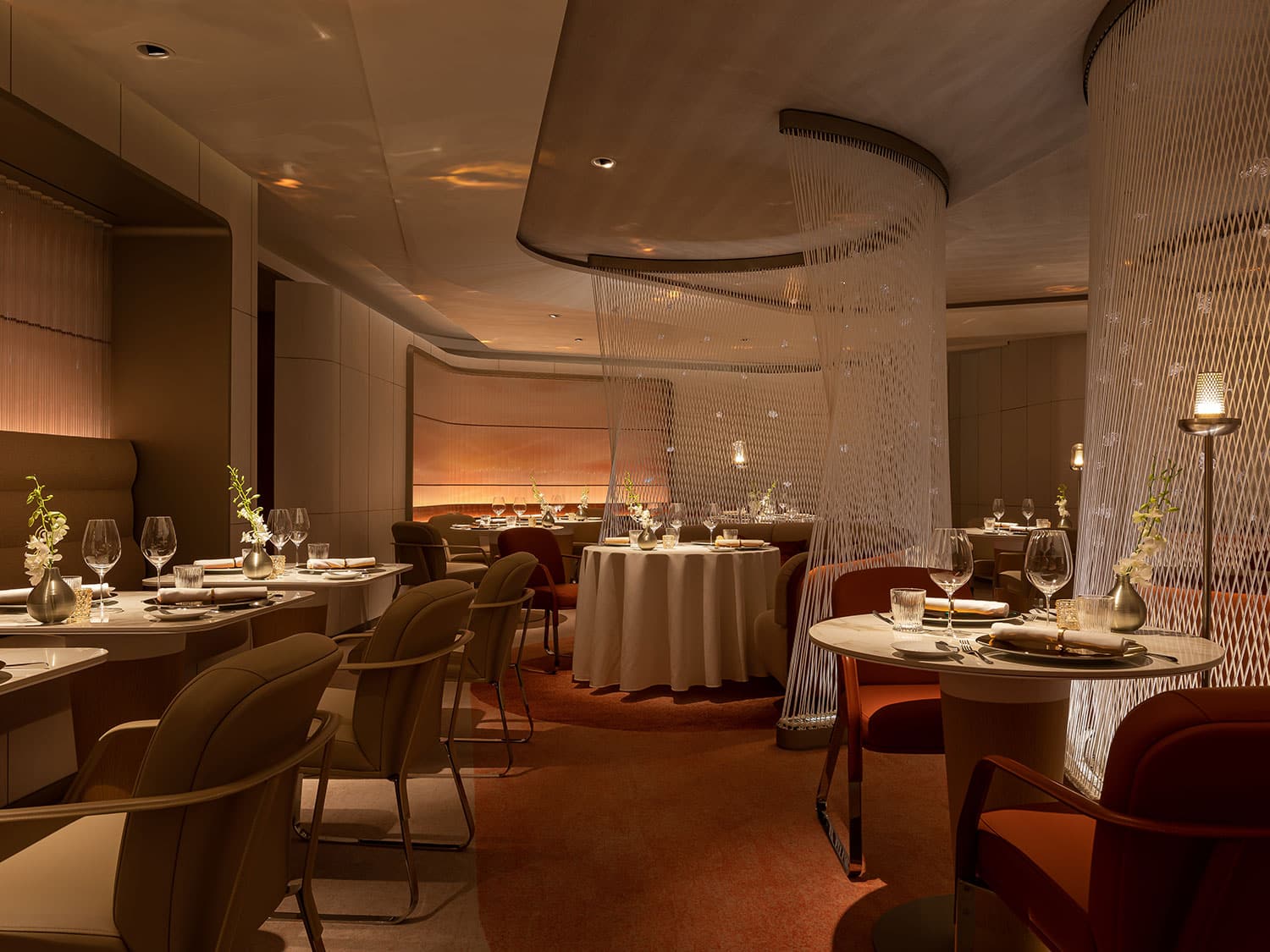An interior view of Chef Daniel Boulud’s Le Voyage restaurant on Celebrity Beyond from Celebrity Cruises.