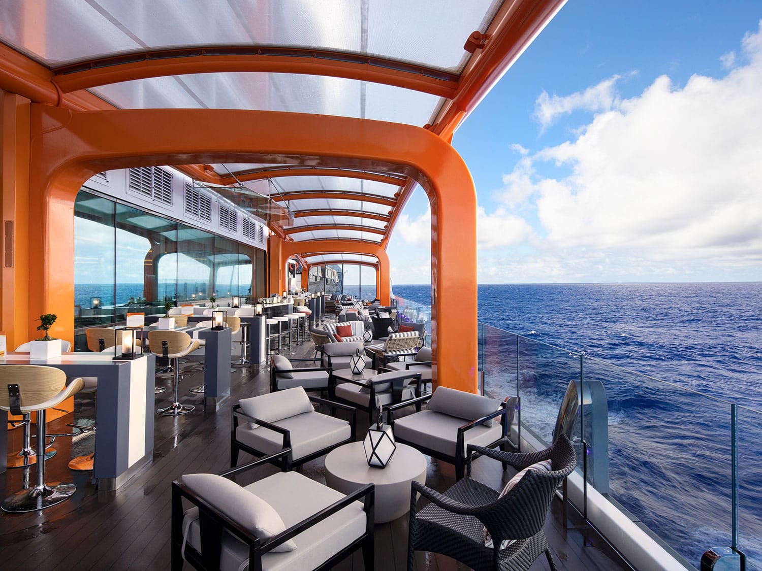 The view from the Magic Carpet special dining concept on the Celebrity Beyond cruise ship from Celebrity Cruises.
