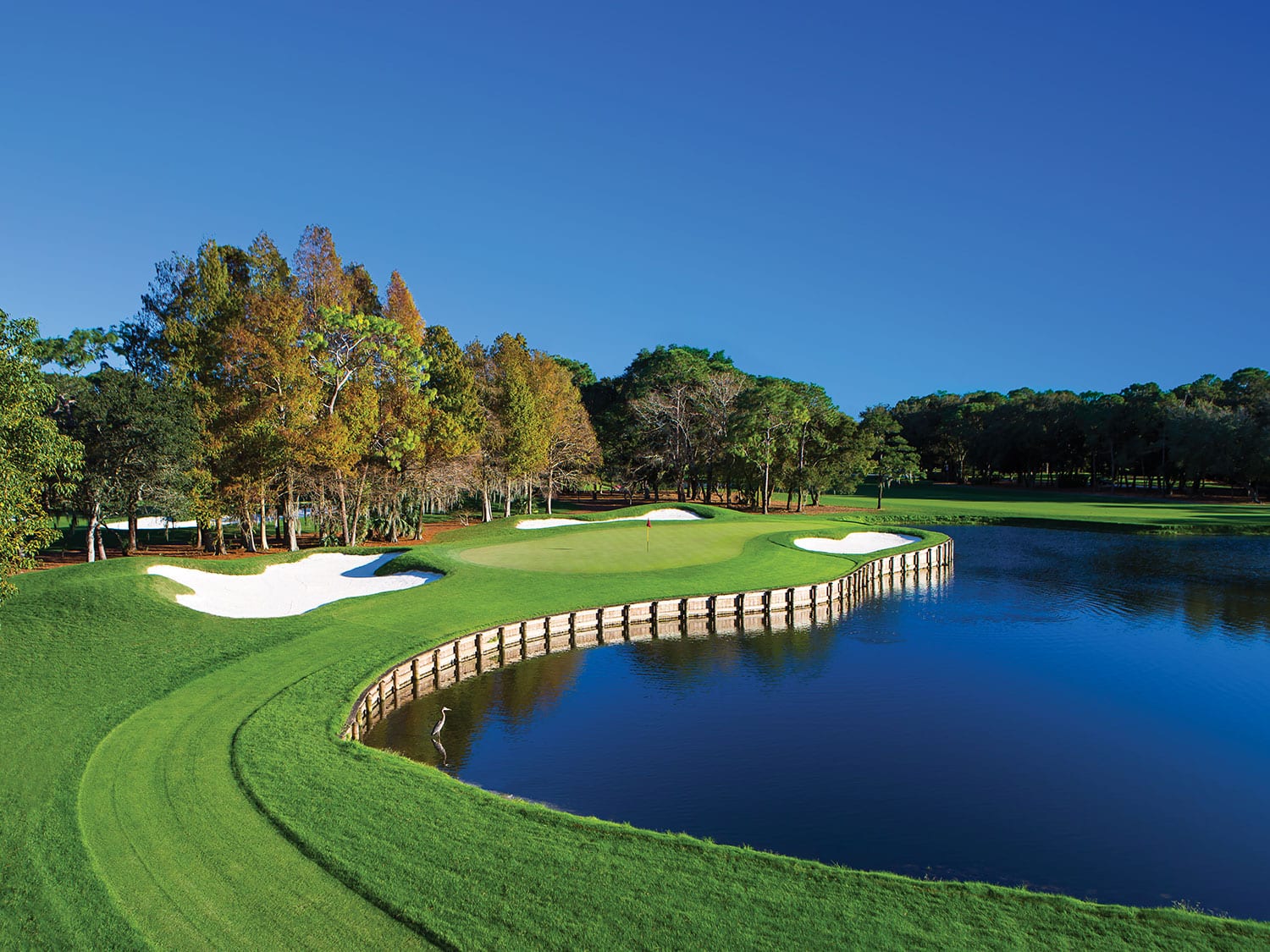 An aerial view of the 13th hole of the Copperhead Course at Innisbrook Golf Resort in Palm Harbor, Florida.