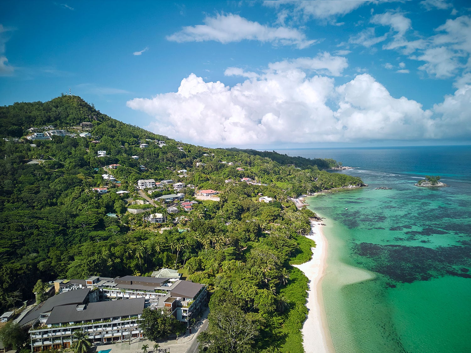 An aerial view of Laïla, Seychelles, a Tribute Portfolio Resort, Marriott’s first resort in Seychelles.