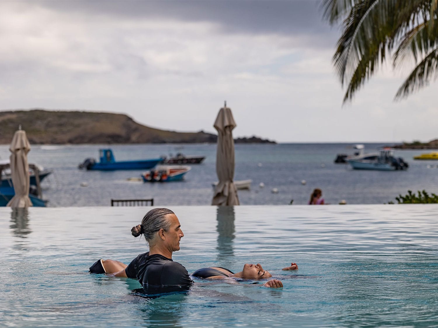 The infinity pool St. Barth’s Le Barthélemy Hotel and Spa, where a Janzu holistic healing session is being administered.