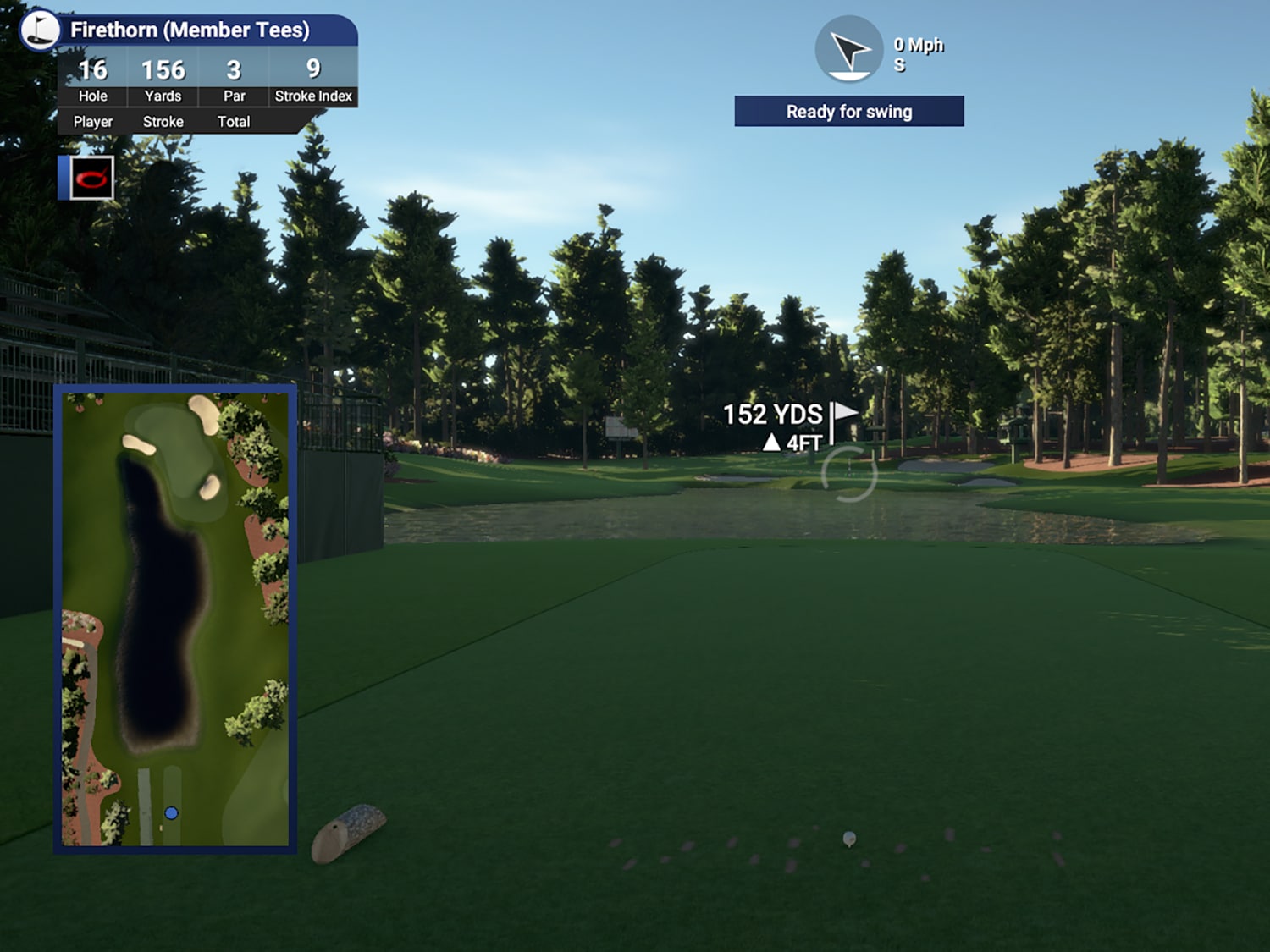 The 16th hole of the “Firethorn” course on golf simulators, which is a similar design to Augusta National.