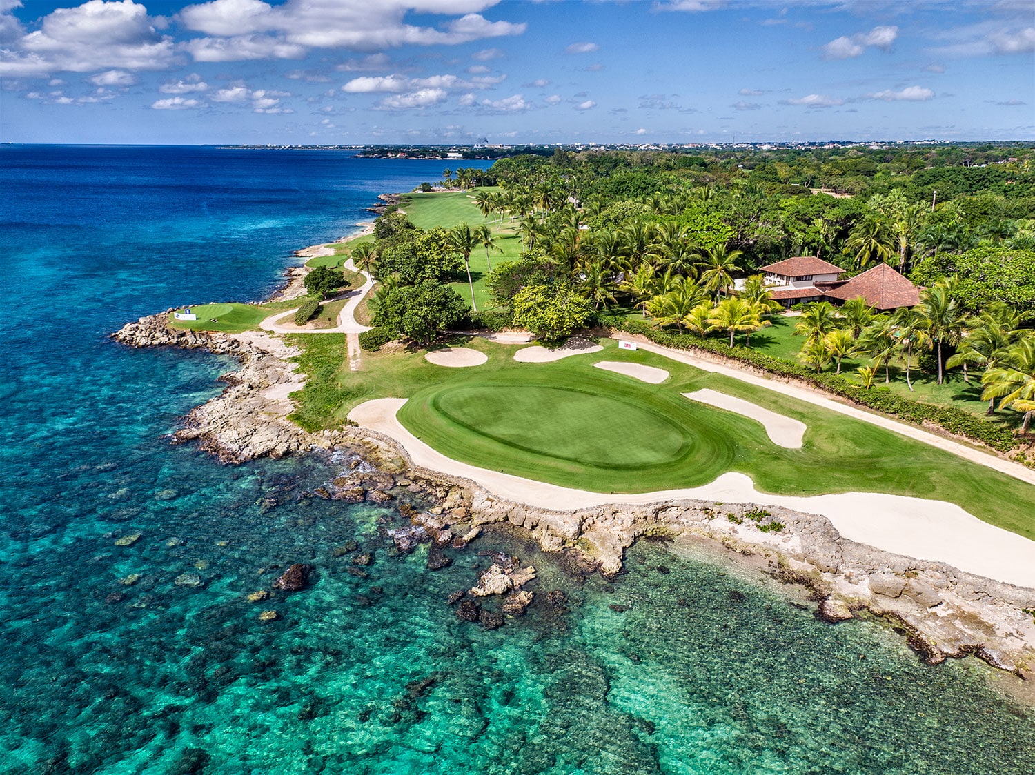 An aerial view of the Teeth of the Dog golf course at Casa de Campo Resort and Villas in the Dominican Republic.
