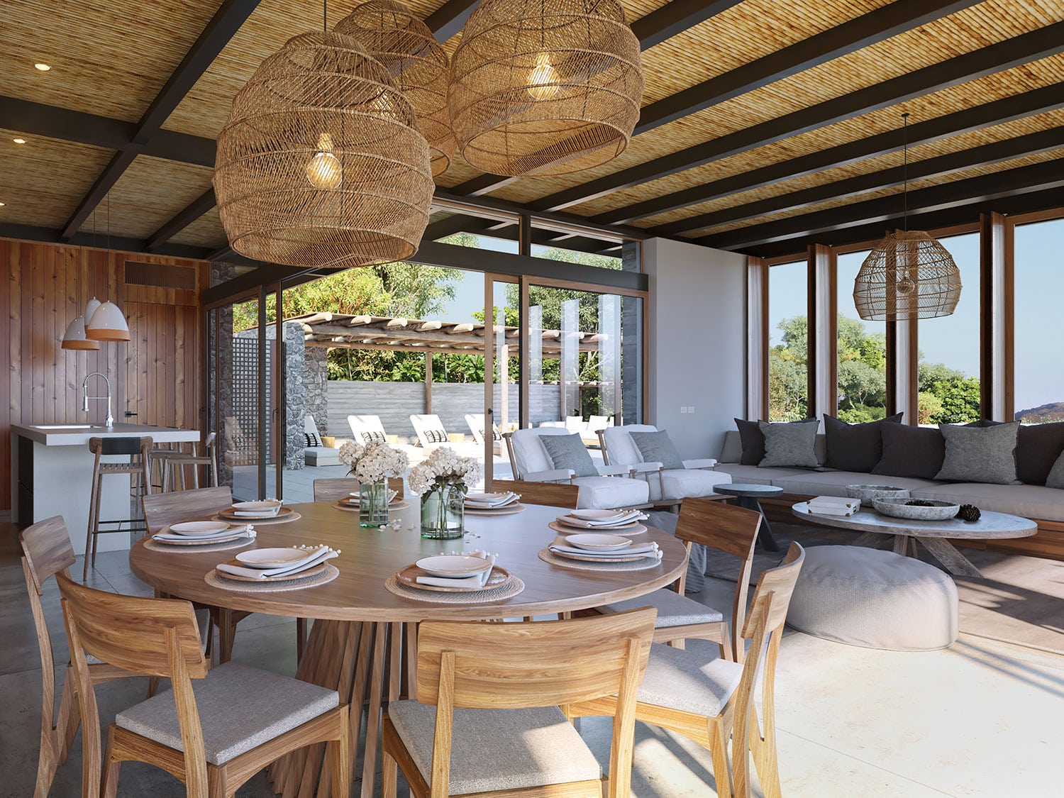 The dining space of a Sunset Villa in the private community of Costa Elena in Costa Rica.