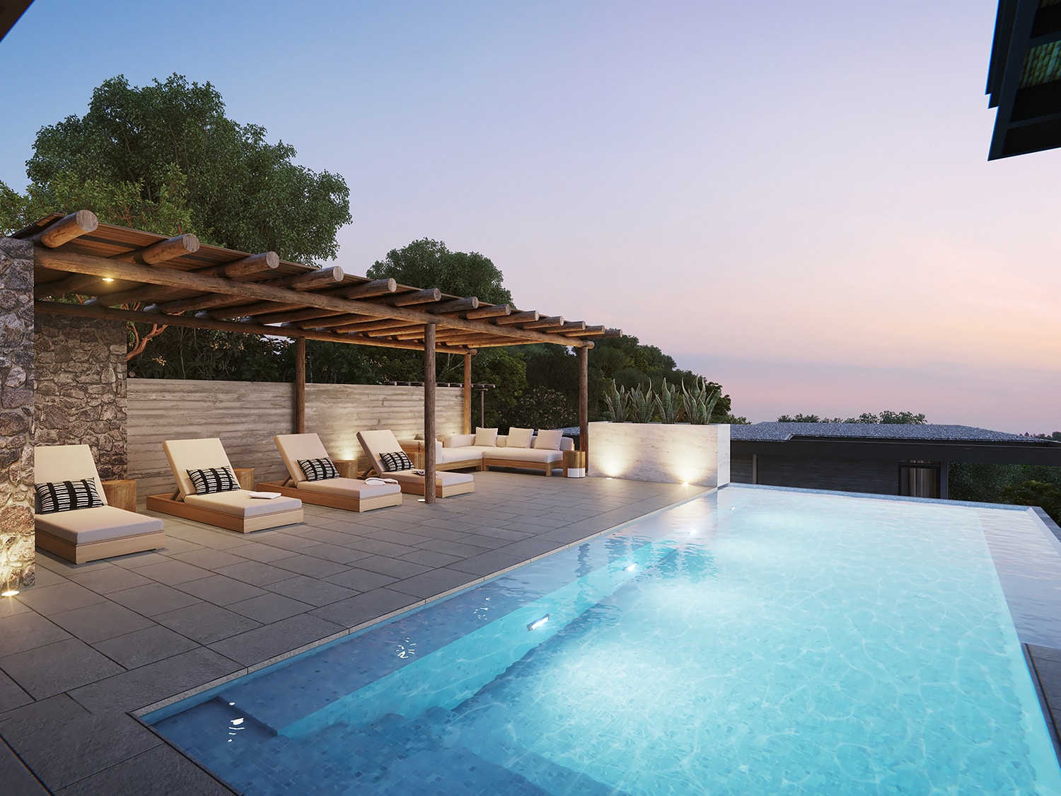 The infinity pool of a Sunset Villa in the private community of Costa Elena in Costa Rica.