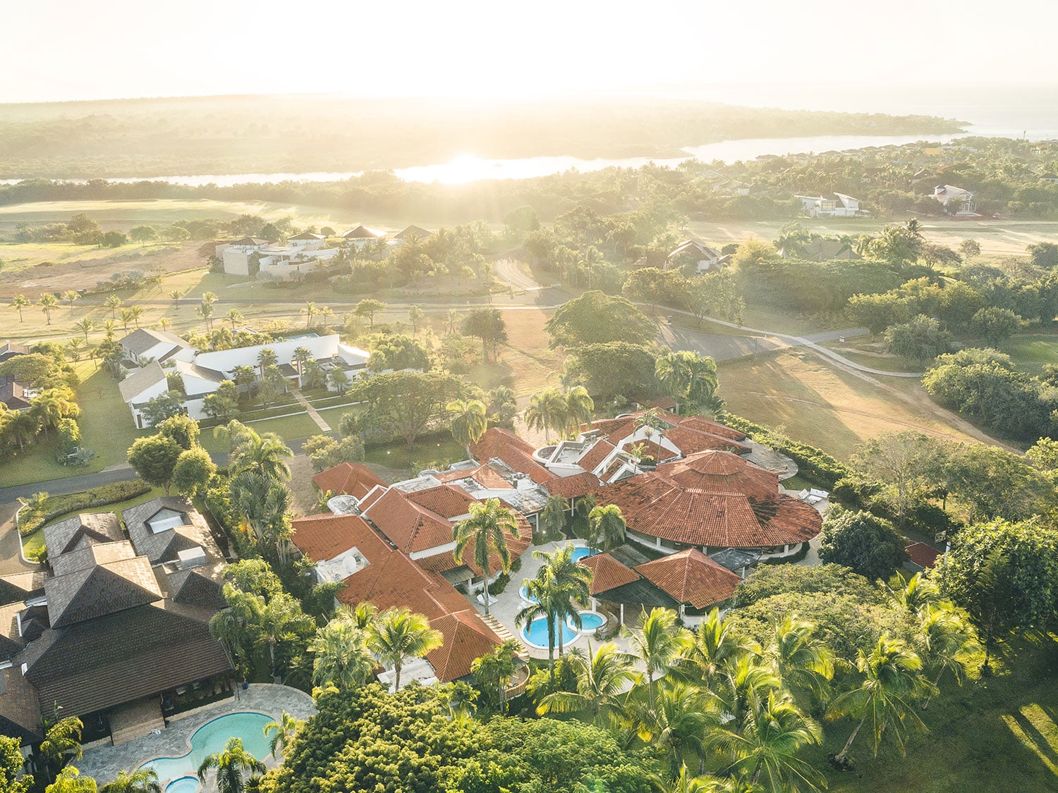 An aerial view of the luxurious Maison Larimar villa at Casa de Campo in the Dominican Republic.