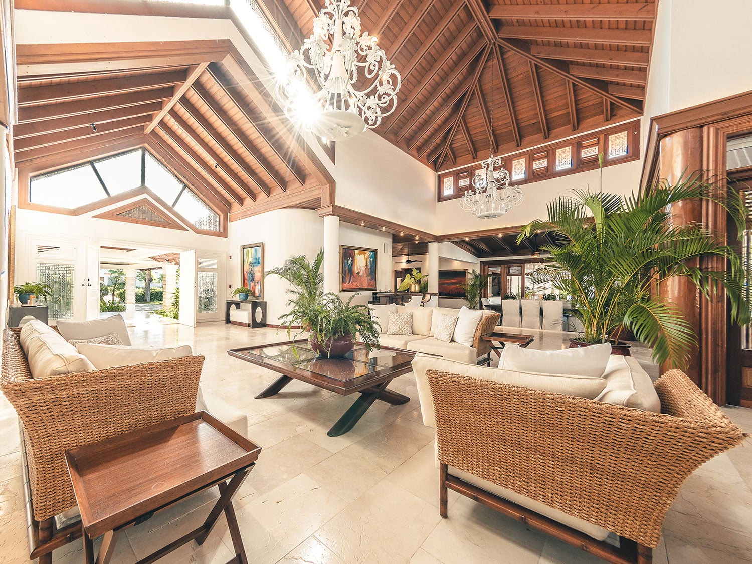 The interior view of the living space in the Maison Larimar villa at Casa de Campo in the Dominican Republic.