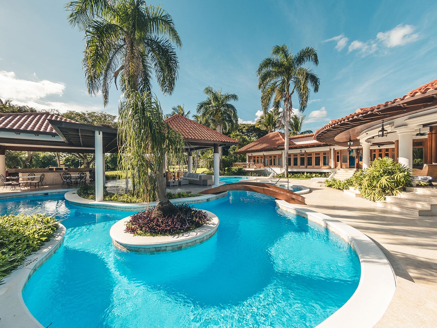 A view of the pool at the luxurious Maison Larimar villa at Casa de Campo in the Dominican Republic.