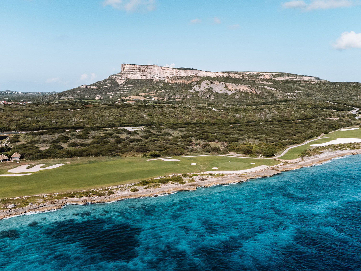 An aerial view of the Old Quarry Golf Course on the Dutch Caribbean island of Curaçao.