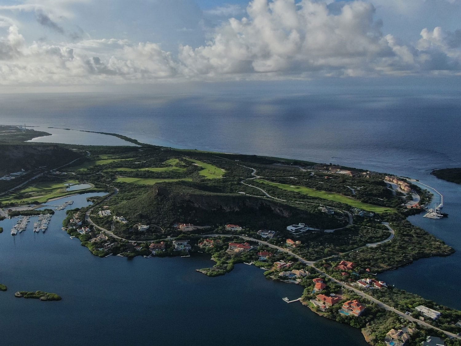 An aerial view of the Old Quarry Golf Course on the Dutch Caribbean island of Curaçao.