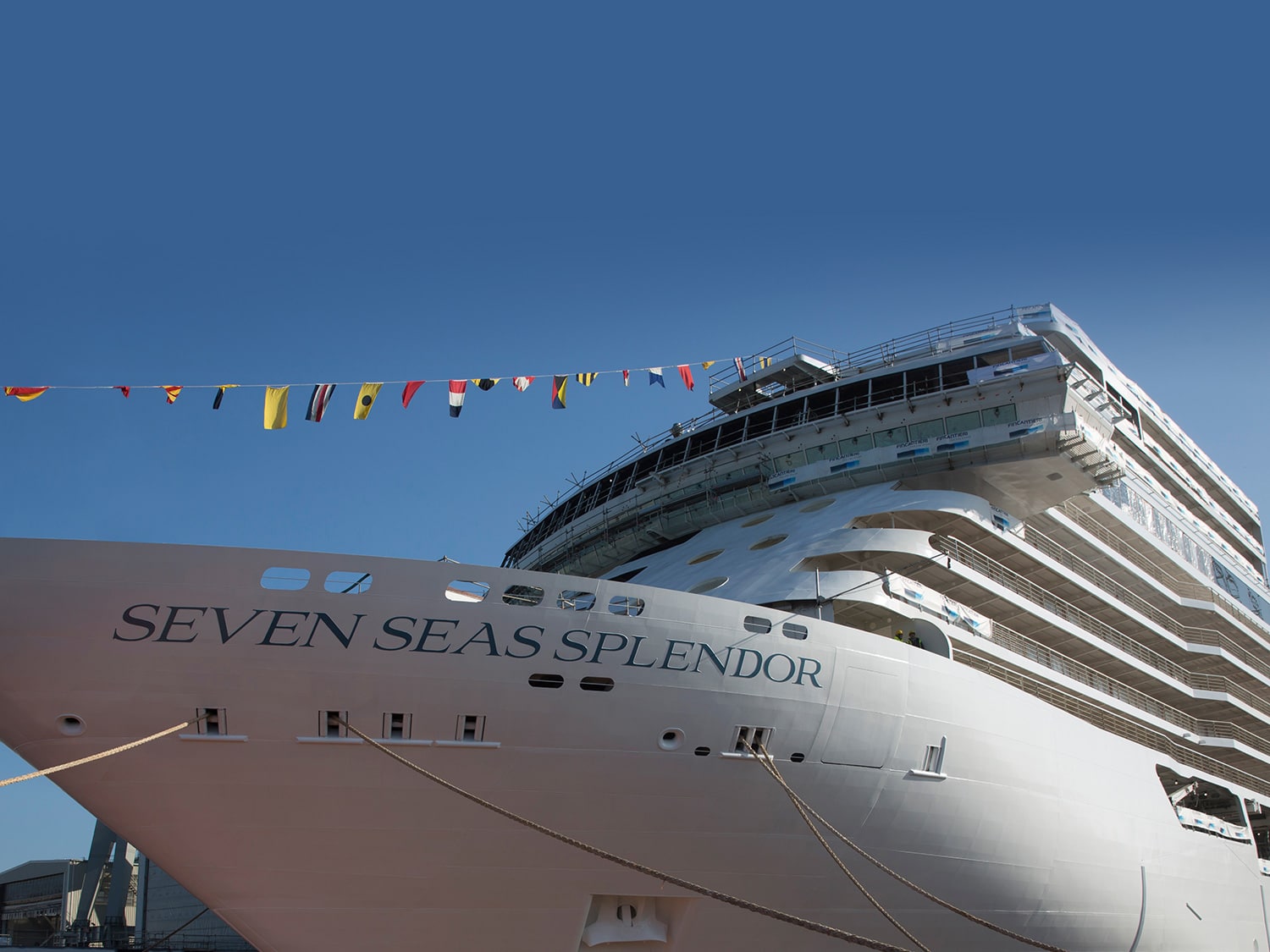The exterior of the Regent Seven Seas Splendor cruise ship.