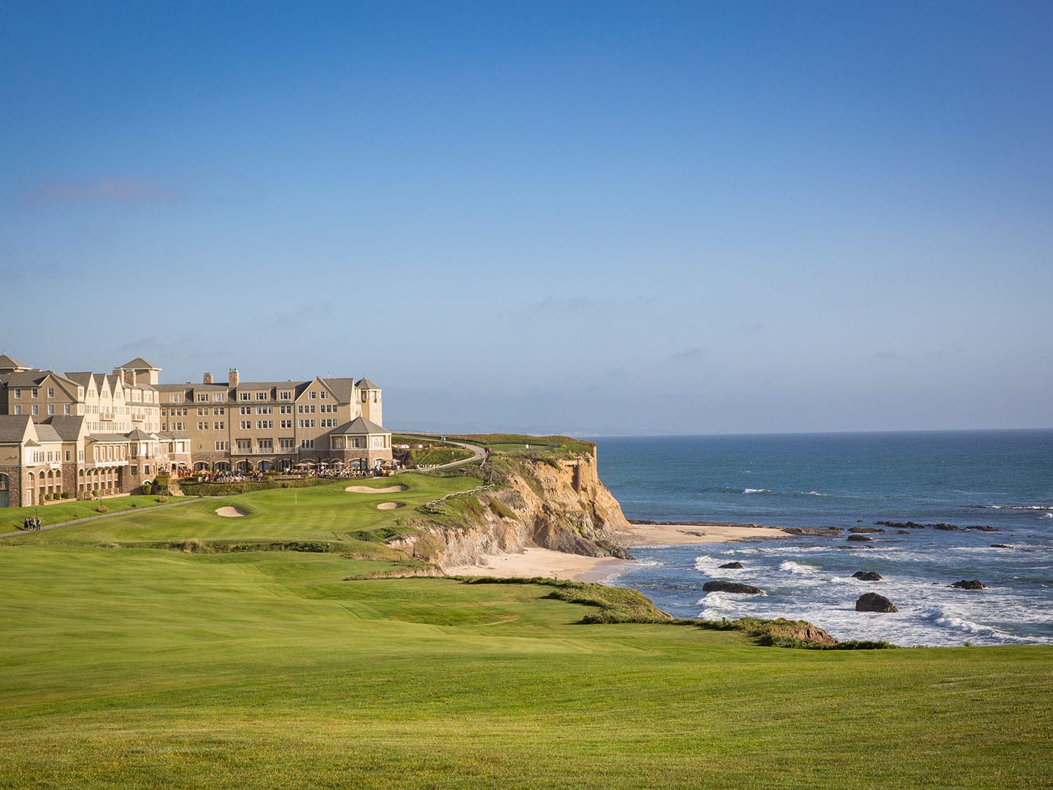 The 18th hole of the Ocean Course at The Ritz-Carlton Half Moon Bay resort in California.