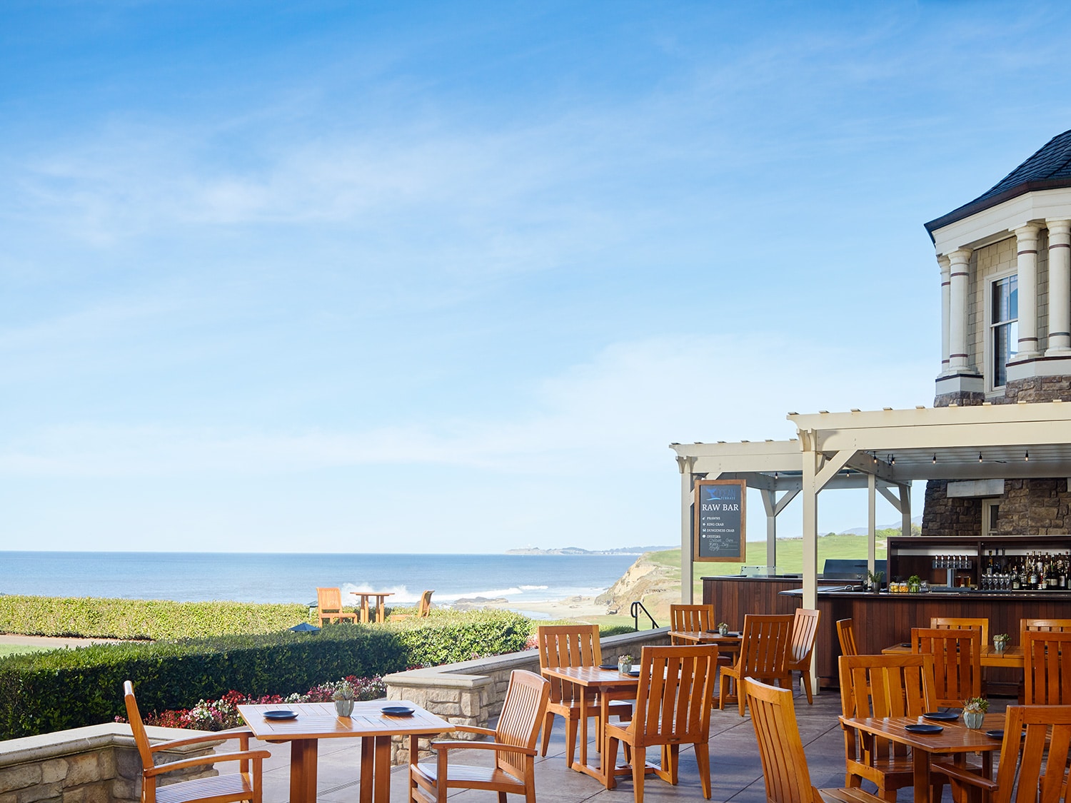 The view from the Ocean Terrace restaurant at The Ritz-Carlton Half Moon Bay resort in California.