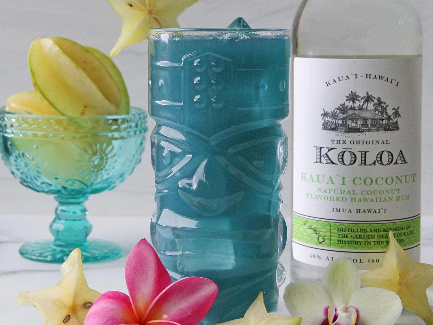 The Naturally Colored Blue Hawaiian from Kōloa Kaua’i Coconut Rum.