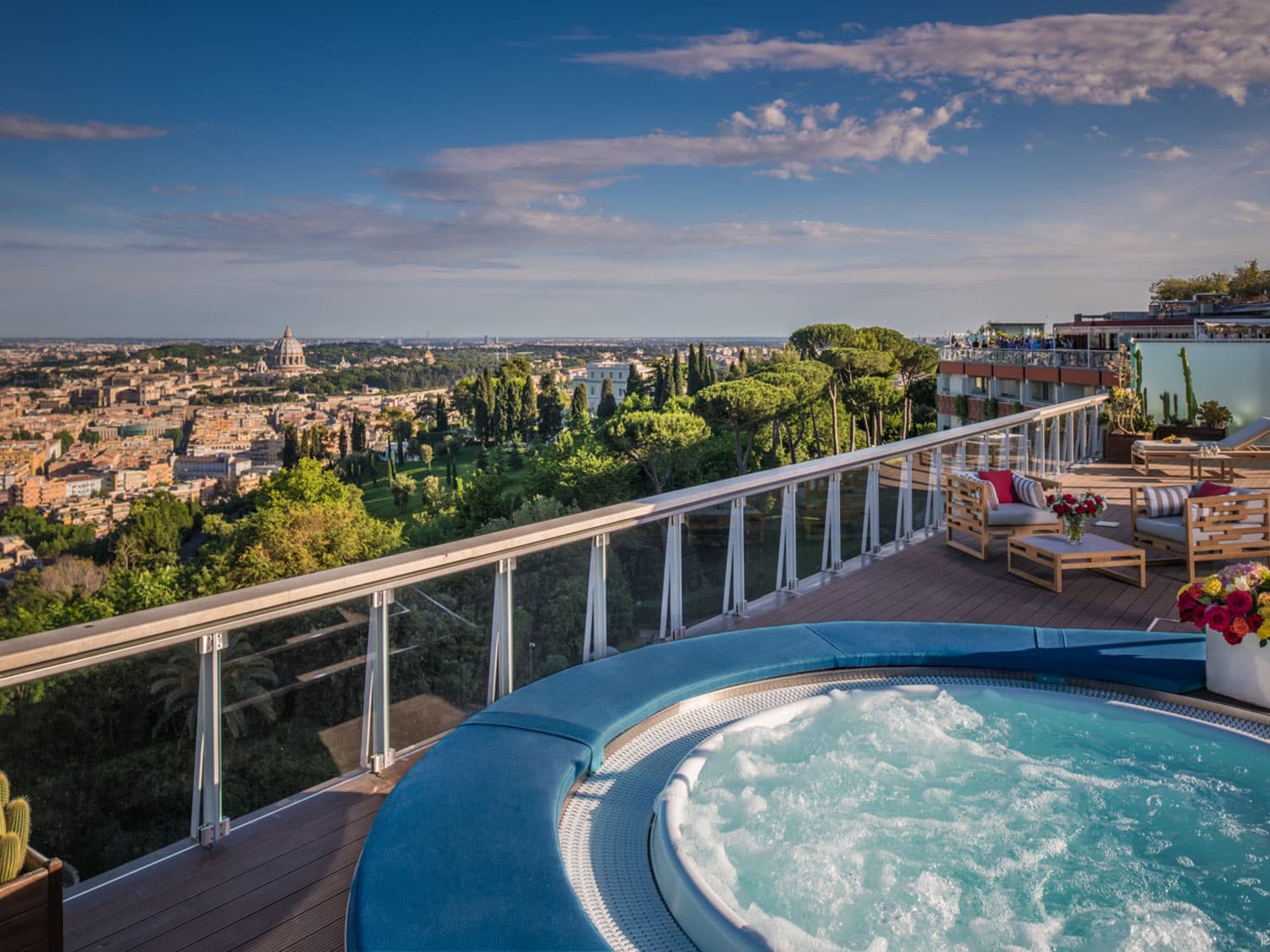 A view of Rome from a deck at Rome Cavalieri, A Waldorf Astoria Hotel, in Italy.