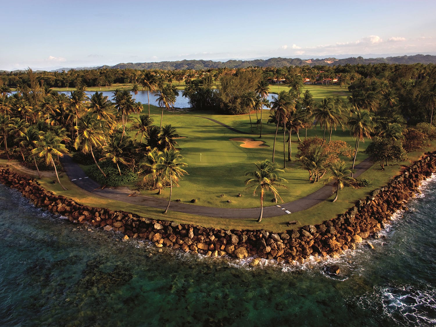 An aerial view of a golf course at Dorado Beach, a Ritz-Carlton Reserve, in Puerto Rico.