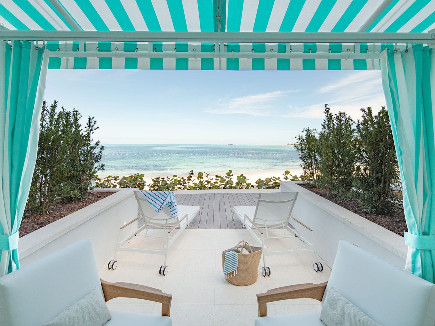 A beachside cabana at the Goldwynn Resort in Nassau, Bahamas.